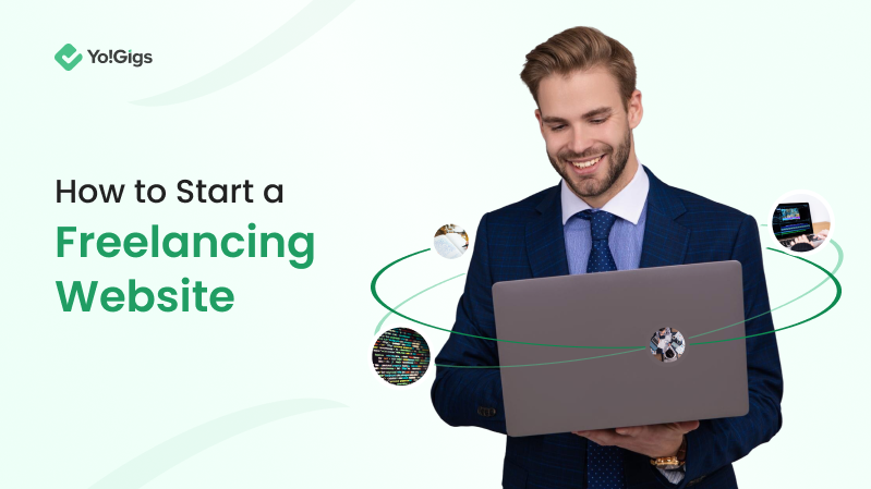 Entrepreneur working on laptop planning a freelancing website startup